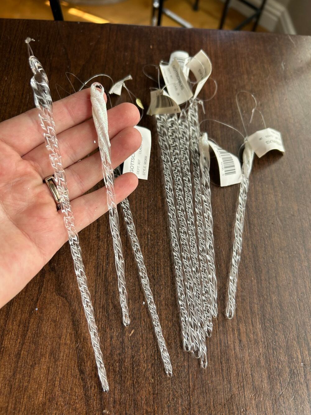 New 5.5” & 7” Gotchalks vintage glass Christmas tree ornament icicles